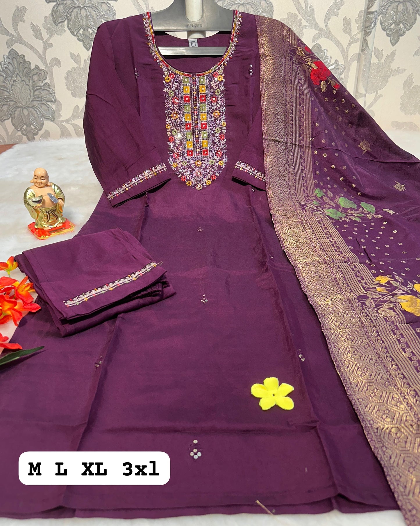 HAND WORK KURTI WITH DUPATTA PENTS SET