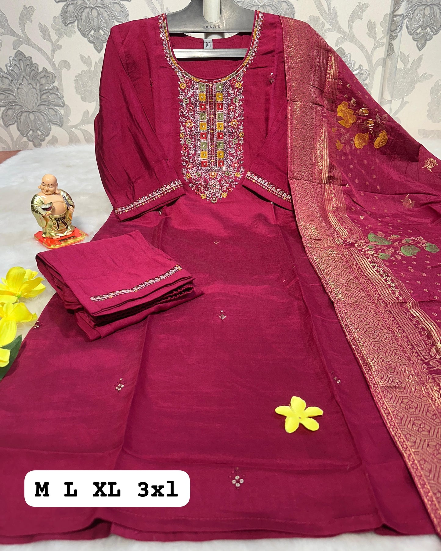 HAND WORK KURTI WITH DUPATTA PENTS SET